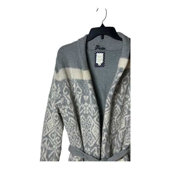 1397. ANTHROPOLOGIE BY ELOISE INTRASIA FAIR ILSE CARDIGAN/ROBE MEDIUM GRAY/CREAM - Picture 5 of 12